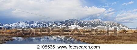 Panarama Of Mountains Reflected In A Lake; Bozeman Montana United States Of America View Large Photo Image Stock Photograph - Panarama Of Mountains Reflected In A Lake; Bozeman Montana United States Of America. Fotosearch