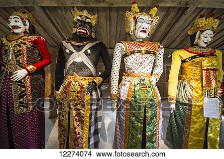 Picture - Panglembar Balinese dance masks on display at the Setia Darma House of Mask and Puppets, Tegal Bingin, Bali, Indonesia. Fotosearch