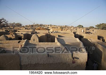 Stock Image - Panorama of Dogon village, Sangha, Mali. Fotosearch