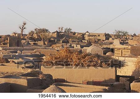 Stock Photograph - Panorama of Dogon village, Sangha, Mali. Fotosearch