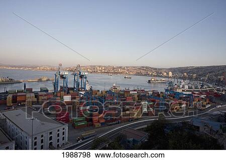Panorama Of The Port From Cerro Artilleria At Dusk, Valparaiso, Valparaiso Region, Chile View Large Photo Image Stock Photo - Panorama Of The Port From Cerro Artilleria At Dusk, Valparaiso, Valparaiso Region, Chile. Fotosearch