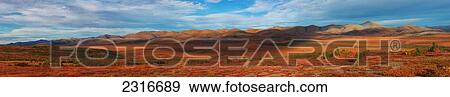 Stock Photo - Panoramic Of The Richardson Mountains Along The Dempster Highway In Autumn; Yukon Canada. Fotosearch