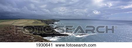 Panoramic shot of the rugged North Cornish Coast, Cornwall, England, UK. View Large Photo Image Stock Image - Panoramic shot of the rugged North Cornish Coast, Cornwall, England, UK.. Fotosearch