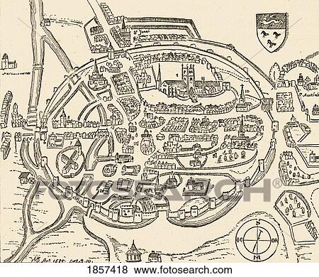 Stock Photo - Panoramic View Of Canterbury Engalnd In The Sixteenth Century.. Fotosearch