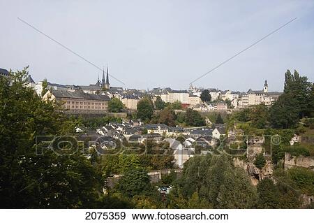 Stock Photo - Panoramic View Of Luxembourg Centre From Kirchberg, Luxembourg. Fotosearch