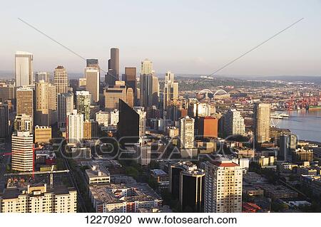 Panoramic view of Seattle from the Space Needle at Seattle Center, Seattle, Washington, United States View Large Photo Image Stock Image - Panoramic view of Seattle from the Space Needle at Seattle Center, Seattle, Washington, United States. Fotosearch