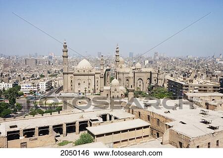 Stock Photograph - Panoramic View Of Sultan Hassan Mosque And Ar-Rafai Mosque From The Citadel Of Cairo, Al Qahirah, Egypt. Fotosearch