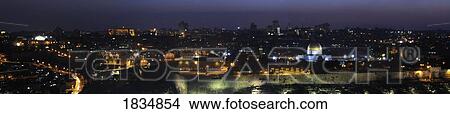 Picture - Panoramic View Of The City Of Jerusalem Of Night; Jerusalem, Israel. Fotosearch