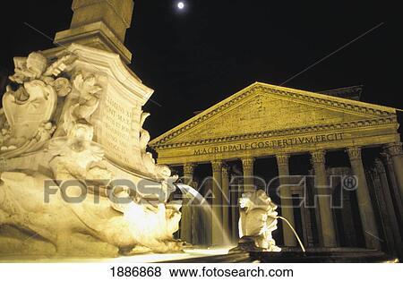 Stock Photo - Pantheon And Fountain At Night. Fotosearch