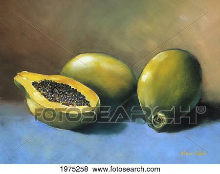 Stock Photo - Papaya, Papayas On Surface (Oil Painting).. Fotosearch