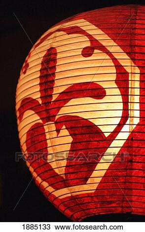 Stock Image - Paper Lantern Lit At Night. Fotosearch