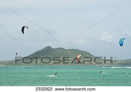 Parasailing Off Kailua Beach; Oahu, Hawaii, United States Of America View Large Photo Image Stock Image - Parasailing Off Kailua Beach; Oahu, Hawaii, United States Of America. Fotosearch
