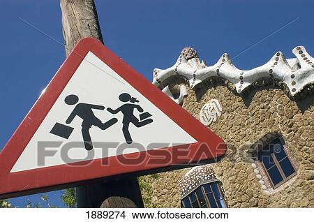 Picture - Parc Guell And Street Sign, Close Up. Fotosearch