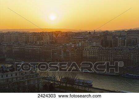 Paris and the Seine River at sunset; Paris, France View Large Photo Image Stock Image - Paris and the Seine River at sunset; Paris, France. Fotosearch
