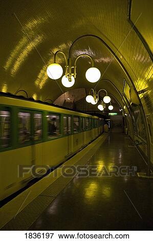 Paris, France; Parisian Metro Subway Station Platform View Large Photo Image Stock Photo - Paris, France; Parisian Metro Subway Station Platform. Fotosearch