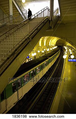 Paris, France; Parisian Metro Subway Station Platform View Large Photo Image Stock Photo - Paris, France; Parisian Metro Subway Station Platform. Fotosearch