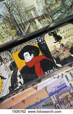 Stock Image - Parisian Placemats In Market Stall; Paris France. Fotosearch