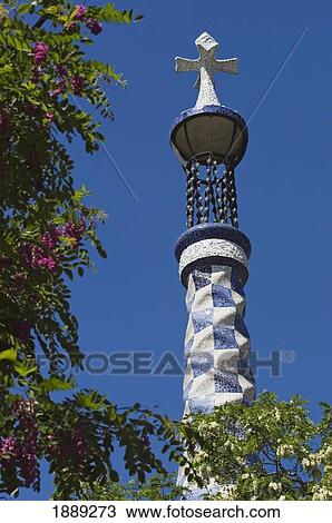 Stock Image - Park Guell And Tree Branch, Close Up. Fotosearch