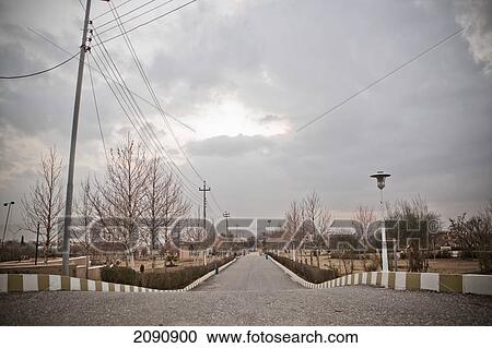 Stock Image - Park Scene At Dusk In Sulaymaniyah, Iraqi Kurdistan, Iraq. Fotosearch