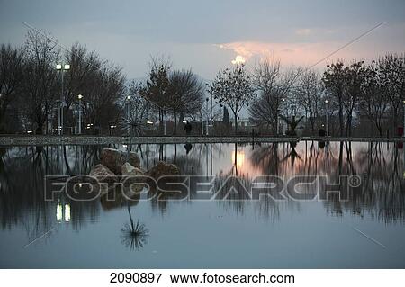 Stock Photo - Park Scene At Dusk In Sulaymaniyah, Iraqi Kurdistan, Iraq. Fotosearch