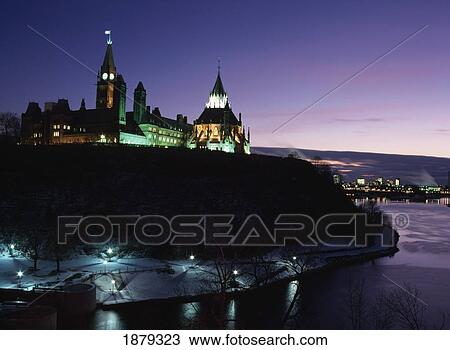 Parliament Building Illuminated At Dusk View Large Photo Image Stock Image - Parliament Building Illuminated At Dusk. Fotosearch