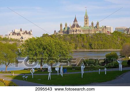 Stock Image - Parliament Buildings And The Fairmont Chateau Laurier; Ottawa Ontario Canada. Fotosearch