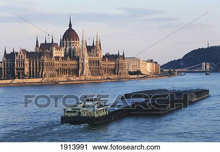 Stock Image - Parliament Buildings On River Danube. Fotosearch