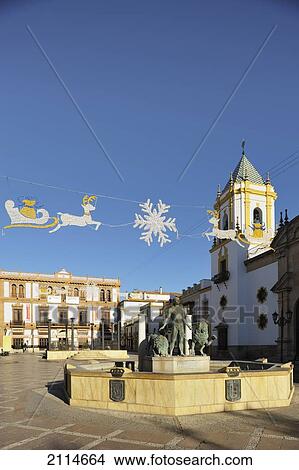 Picture - Paroquial Centre Decorated For Christmas In Plaza De Socorro; Ronda Malaga Spain. Fotosearch