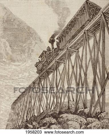 Stock Image - Part Of A Four Kilometre Long Railway In New Hampshire, United States, Built For Recreational Trips And For Passengers To Enjoy Panoramic Views. Circa 1880. From El Mundo Ilustrado, Published Barcelona, 1880.. Fotosearch