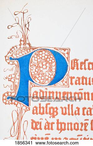 Stock Image - Part Of A Page With Illuminated Capital P From The 1459 Edition Of Fust And Schoiffer's Latin Psalter. From The National And Domestic History Of England By William Aubrey Published London Circa 1890. Fotosearch