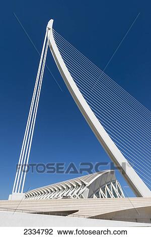 Stock Image - Part Of El Pont De L'assut De L'or And El Museu De Les Ciencies Principe Felipe In Ciudad De Las Artes Y Las Ciencias (City Of Arts And Sciences); Valencia, Spain. Fotosearch