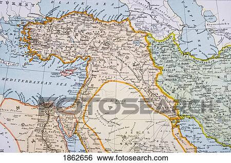 Stock Photograph - Partial Map Of Middle East In 1890S From The Citizen's Atlas Of The World Published London Circa 1899. Fotosearch