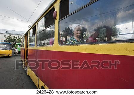 Stock Photo - Passenger on a tram; Kiev, Ukraine. Fotosearch