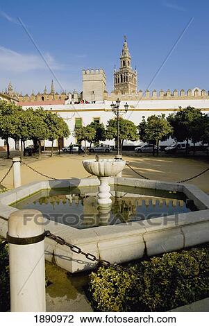 Stock Image - Patio De Las Banderas And Cathedral. Fotosearch