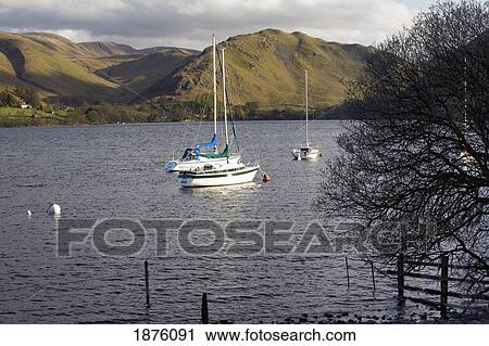 Stock Image - Patterdale, Cumbria, England; Boats Mooring On Ullswater In Lake District National Park. Fotosearch