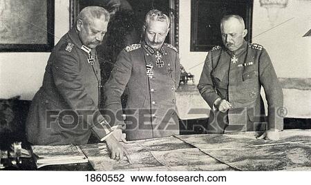 Stock Image - Paul Von Hindenburg, 1847-1934. General And Commander-In-Chief Of German Armies 1914. Kaiser Wilhelm Ii, 1859-1941. Emperor Of Germany, King Of Prussia, 1888-1918 And Erich Von Ludendorff, 1865-1937 Chief Of Staff To Hindenburg.. Fotosearch