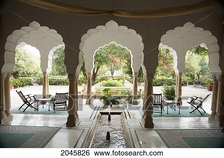 Stock Photograph - Pavilion At Samode Bagh, Samode, Rajasthan, India. Fotosearch