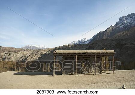 Stock Image - Pavilion Atop The Roof Of Khaplu Fort, Baltistan, Northern Areas, Pakistan. Fotosearch