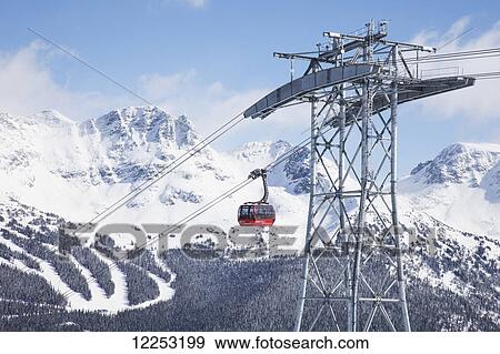 Stock Photo - Peak 2 Peak gondola which runs between the high alpine of Whistler and Blackcomb Mountains; Whistler, British Columbia, Canada. Fotosearch
