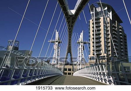 Stock Image - Pedestrian Bridge And Lowry Centre. Fotosearch