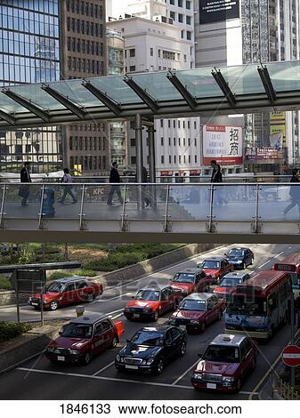 Stock Image - Pedestrian Footbridge In Hong Kong; Hong Kong, China. Fotosearch