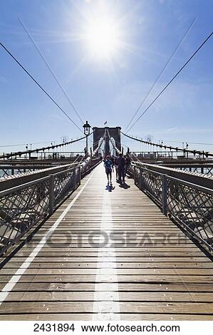 Pedestrian walkway on the Brooklyn Bridge, New York City, New York, United States View Large Photo Image Picture - Pedestrian walkway on the Brooklyn Bridge, New York City, New York, United States. Fotosearch