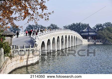 Pedestrians Crossing The Bridge Over A River; Beijing China View Large Photo Image Stock Image - Pedestrians Crossing The Bridge Over A River; Beijing China. Fotosearch
