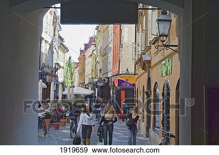 Stock Photo - Pedestrians In The Shopping Area, Ljubljana, Slovenia. Fotosearch