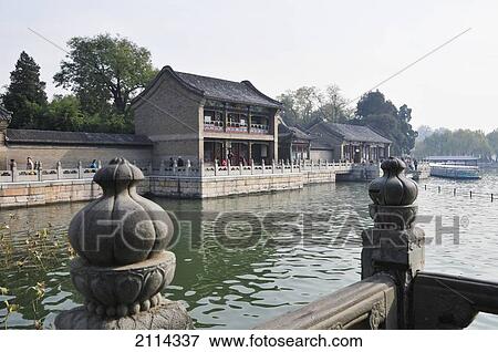 Pedestrians On A Promenade Along A River; Beijing China View Large Photo Image Stock Photo - Pedestrians On A Promenade Along A River; Beijing China. Fotosearch