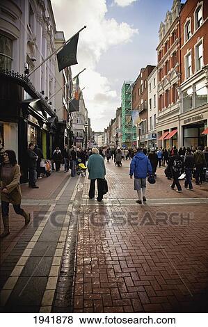 Pedestrians Walking On Grafton Street; Dublin Ireland View Large Photo Image Stock Photo - Pedestrians Walking On Grafton Street; Dublin Ireland. Fotosearch