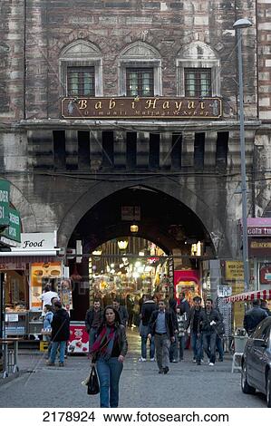 Picture - Pedestrians Walking Outside The Grand Bazaar Market; Istanbul Turkey. Fotosearch