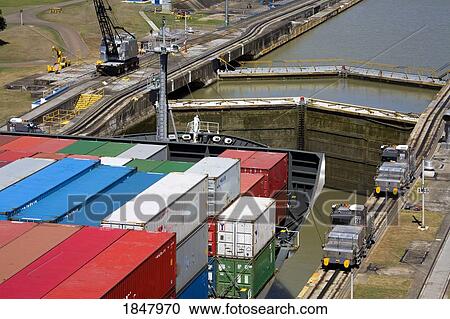 Pedro Miguel Locks, Panama Canal, Panama, Central America; Container Ship In Lock View Large Photo Image Stock Image - Pedro Miguel Locks, Panama Canal, Panama, Central America; Container Ship In Lock. Fotosearch