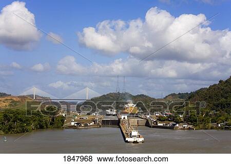 Stock Photo - Pedro Miguel Locks, Panama Canal, Panama, Central America; Aerial View Of Lock. Fotosearch