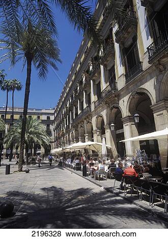 People Eating And Drinking On The At Cafe In The Placa Reial, Barcelona, Catalunya, Spain. View Large Photo Image Stock Photo - People Eating And Drinking On The At Cafe In The Placa Reial, Barcelona, Catalunya, Spain.. Fotosearch